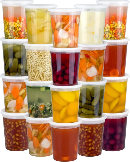 Dipoo 60 Sets (120-Piece) Deli Containers with Lids, 32/16/8 oz X 20 Set Each, Leak-Proof & BPA Free Airtight Takeout Plastic Food Storage Containers for Soup, Freezer/Microwave/Dishwasher Safe