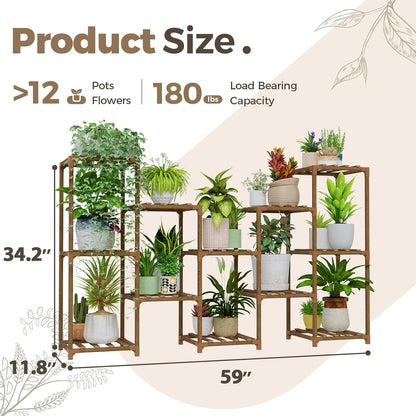 Bamworld Plant Stand Indoor Plant Shelf Outdoor Wood Plant Rack