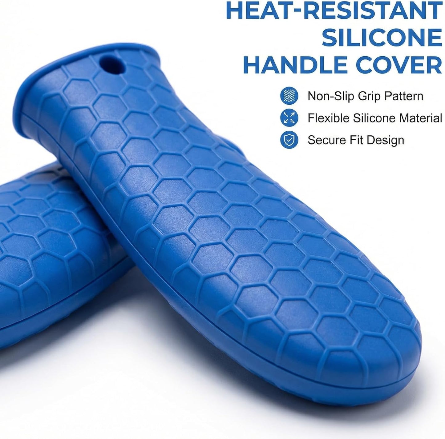 2-Pack Premium Silicone Handle Covers for Cast Iron Skillets, Maximum Heat Protection Non-Slip Pot Holder Sleeves with Anti-Slip Design for Frying Pans, Cookware (Blue)