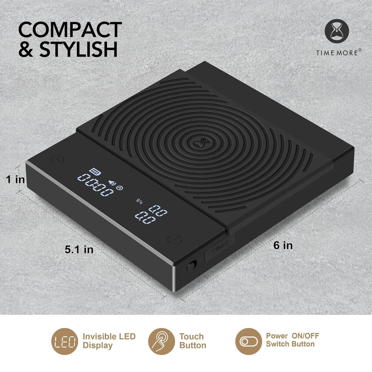TIMEMORE Black Mirror Basic 2 Coffee Scale Espresso/Pour Over with Auto Timer and Flow Rate Function, 1600mAh, 2kg/0.1g Precision, g/oz Units, Portable Digital Scale for Kitchen/Baking/Cooking