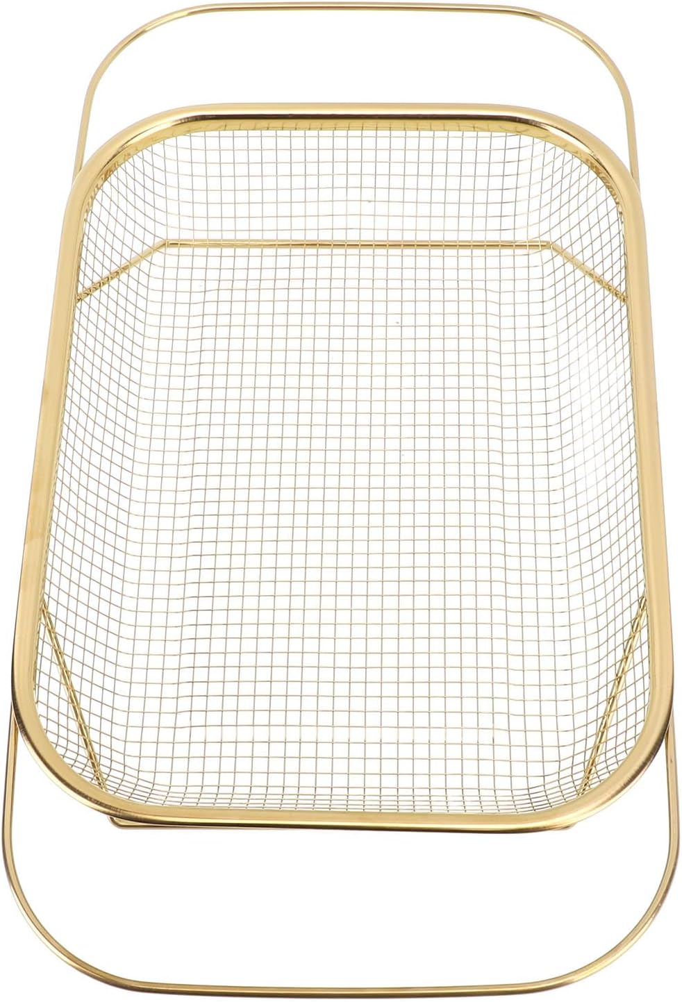 Over The Sink Colander, Stainless Steel Expandable Baskets with Handles Rectangle Kitchen Fine Mesh Strainer Basket for Strain Drain Rinse Fruits Vegetables (Gold)