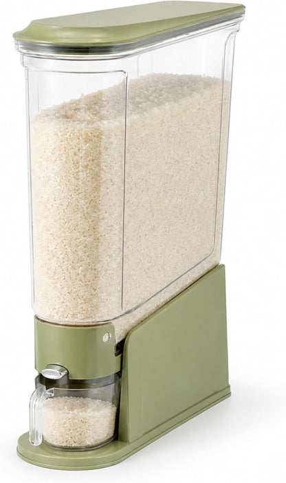 ROOM127 Rice Dispenser 22 Lbs, Large Airtight Grain Container, Cream White | Family Size Storage, BPA-Free, Moisture-Proof Seal, One-Touch Pouring, Clear Window, for Cereal, Beans, Oats & Dry Food