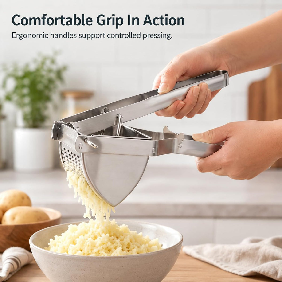 22 oz Potato Ricer & Masher, Heavy Duty Large Food Masher Stainless Steel