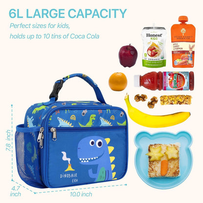 Bagseri Kids Lunch Bag Boys - Thermal Insulated Lunch Box Tote with Water Bottle Holder, Reusable Leak-Proof Kids Lunch Box for Daycare & School, Black Dinosaur (Containers Not Included)