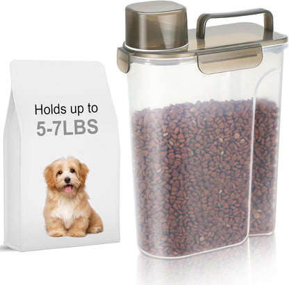 LEAWALK 5-7Lbs Dog Cat Food Storage Container with Upgraded Large Nozzle BPA-free, 4 Snap Seals Plastic Pet Food Storage Containers with Handles are Easy to Clean and Carry