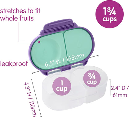 b.box Snack Box 2-Pack - Leak Proof Mini Bento Box for Kids & Toddlers, 2 Compartment Snack Containers for Kids, Dishwasher Safe, BPA-Free, PFAS-Free, Ages 4mo+, 1 3/4 Cup Each (Strawberry + Lilac)