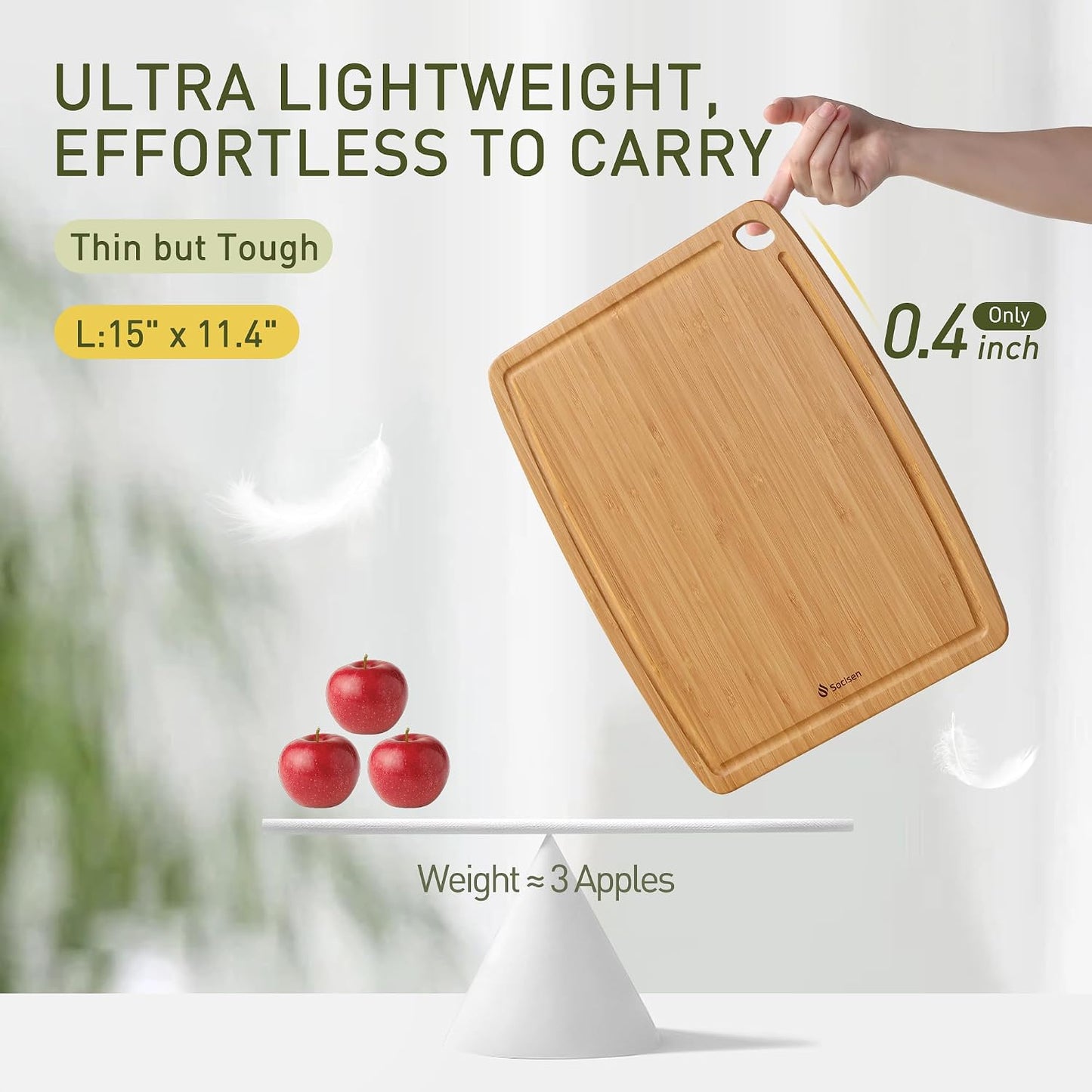 Lightweight Durable Bamboo Cutting Board Set with Non-Slip Feet, Wood Cutting Board for Busy Kitchen, Easy Clean Wooden Chopping Boards with Juice Groove Best House Warming Gift Set of 3 (S+M+L)