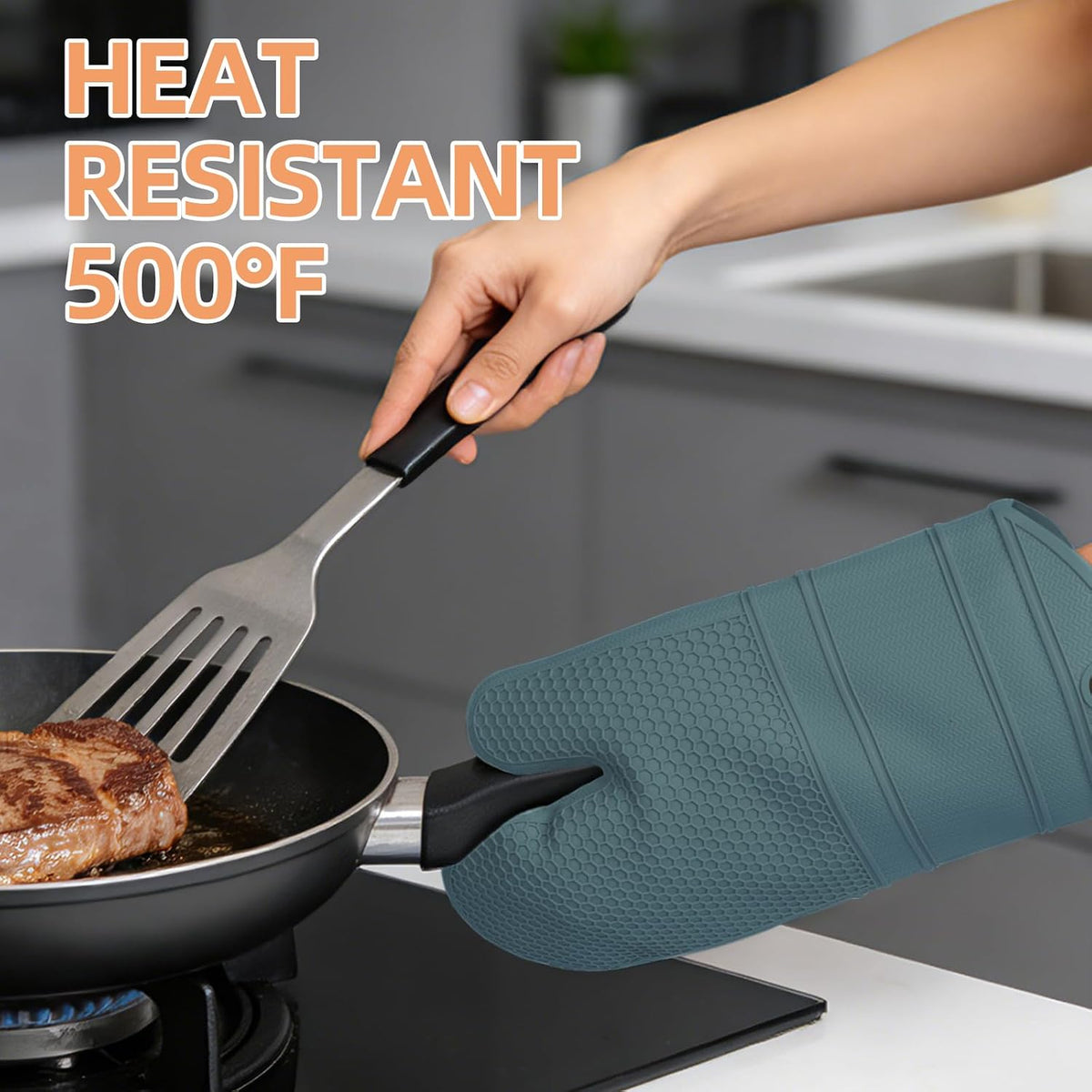 Yutat Silicone Oven Mitts - Oven Mitts and Pot Holders Sets Made of Non-Slip & BPA-Free Silicone, High Heat Resistant 500 Degrees, Perfect for Kitchen Cooking Baking BBQ, Peak Green