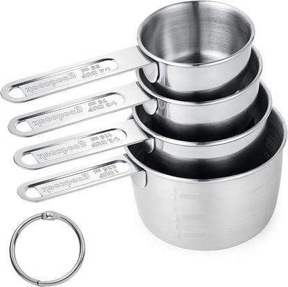'-BINGBING- Measuring Cups of 4, Stainless Steel Measuring Cups, Stackable | Stainless Steel Cups with Metal Handle for Dry and Liquid Ingredients, Ideal for Cooking & Baking