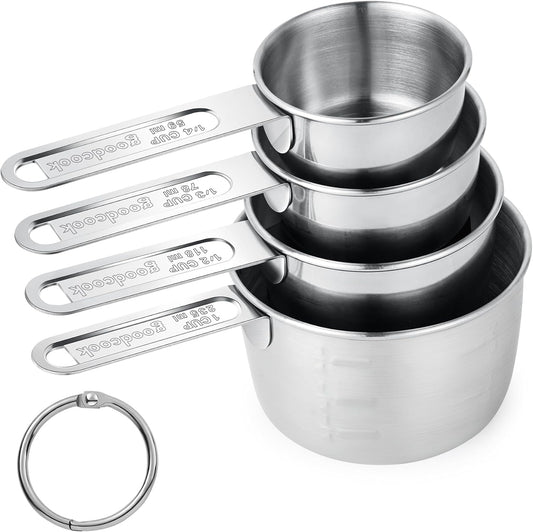 '-BINGBING- Measuring Cups of 4, Stainless Steel Measuring Cups, Stackable | Stainless Steel Cups with Metal Handle for Dry and Liquid Ingredients, Ideal for Cooking & Baking
