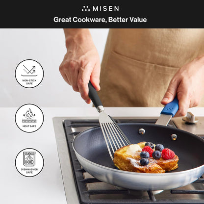 Misen Fish Stainless Steel Spatula - Slotted Turner for Cooking - Perfect for Frying - Heat Resistant - Dishwasher Safe -1mm Thick Flexible Flipper - Soft Silicone Grip Handle for Easy Use