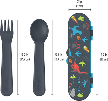 Bentgo Kids Utensil Set - Reusable Plastic Fork, Spoon & Storage Case - BPA-Free Materials, Easy-Grip Handles, Dishwasher Safe - Ideal for School Lunch, Travel, & Outdoors (Shark)