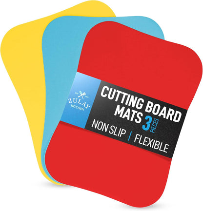 Zulay Kitchen Non-Slip Flexible Cutting Board Set - Dishwasher Friendly Cutting Mats For Cooking - Thick & Durable Flexible Cutting Mats - Non-Porous Cutting Board Mat Set of 3