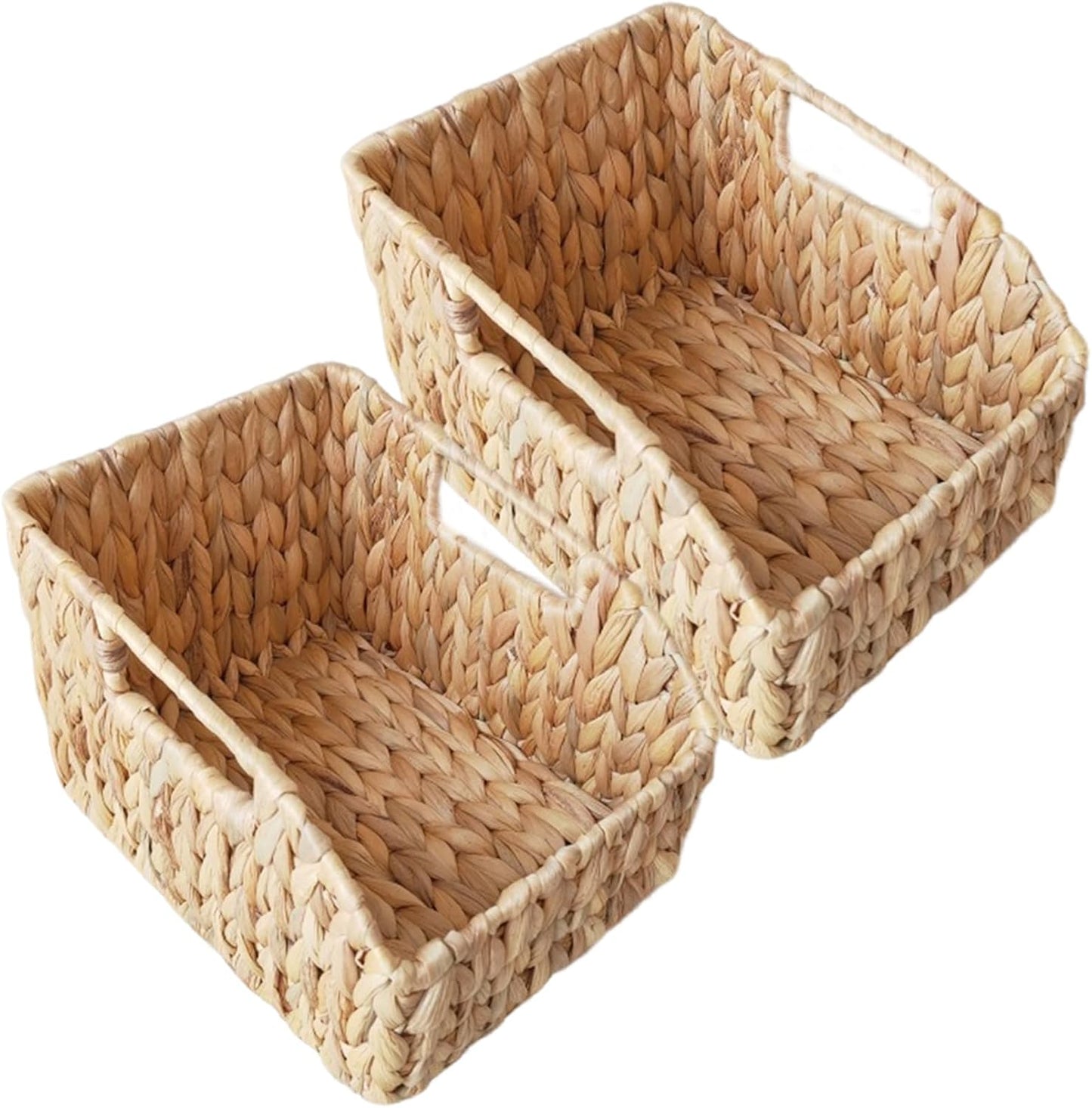 Pantry Basket, 2Pcs Woven Basket, Water Hyacinth Wicker Storage with Build-in Handle Rustic Pantry Baskets Organizer for Kitchen Shelves Organizing