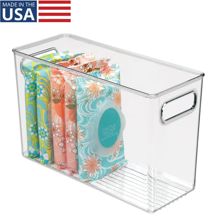 iDesign Tall Plastic Storage Bin with Handles, Set of 4, Clear | For Fridge or Freezer, Made in USA