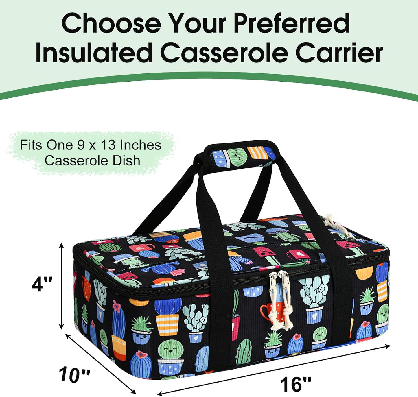 Insulated Casserole Carrier, Portable Casserole Carrier for Hot or Cold Food Lunch Tote Warmer or Cooler Bag, Lasagna Lunch Bag for Potluck Parties- Fits 9" x 13" Baking Dish-Charcoal Grey