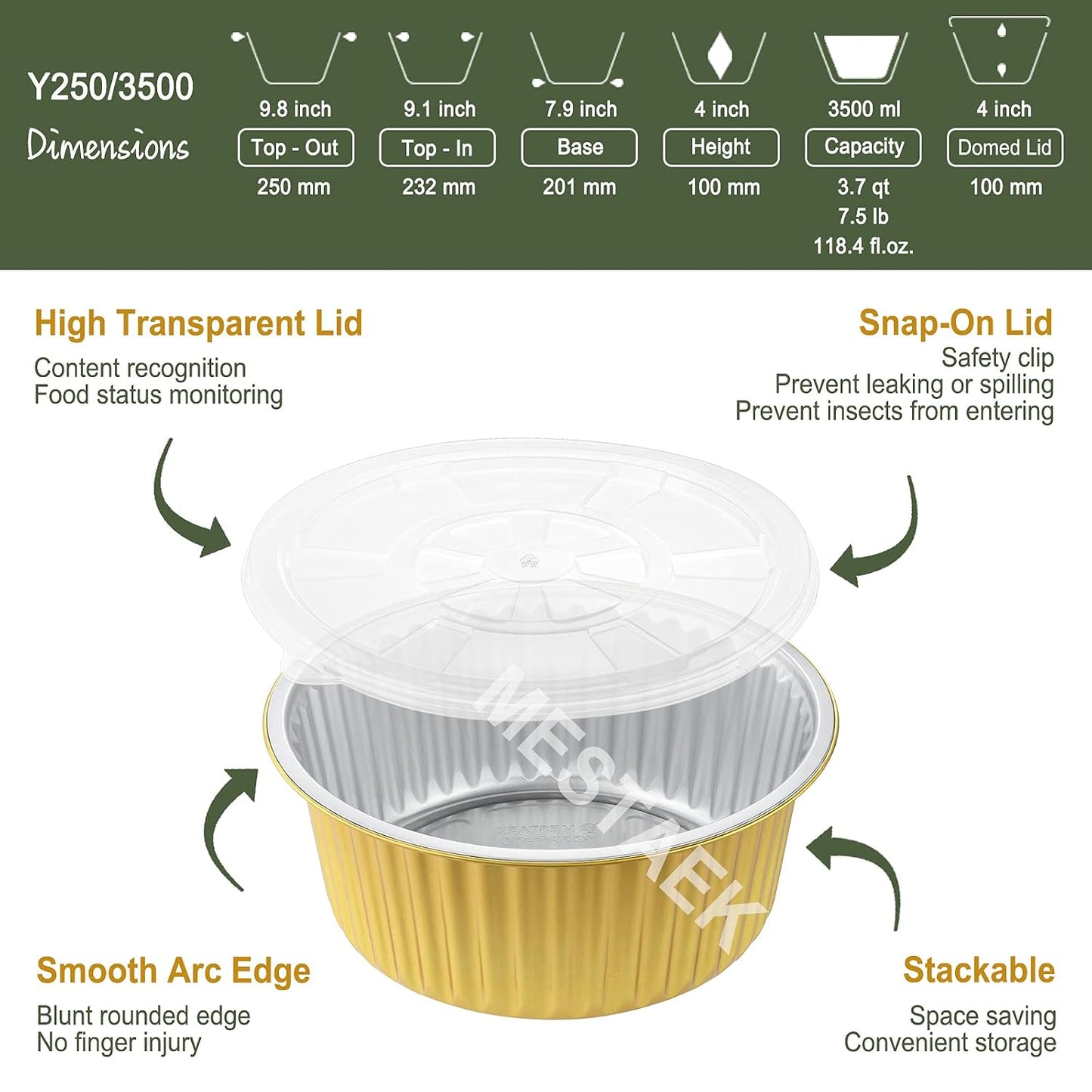 7.7" Round Aluminum Foil Containers with Lids (5 Pack) – Heavy Duty Disposable Takeout Pans for Meal Prep, Pasta, Casserole, Food Storage & Catering, 48oz