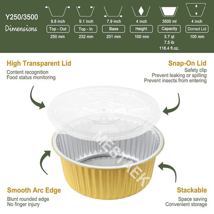 7.7" Round Aluminum Foil Containers with Lids (5 Pack) – Heavy Duty Disposable Takeout Pans for Meal Prep, Pasta, Casserole, Food Storage & Catering, 48oz