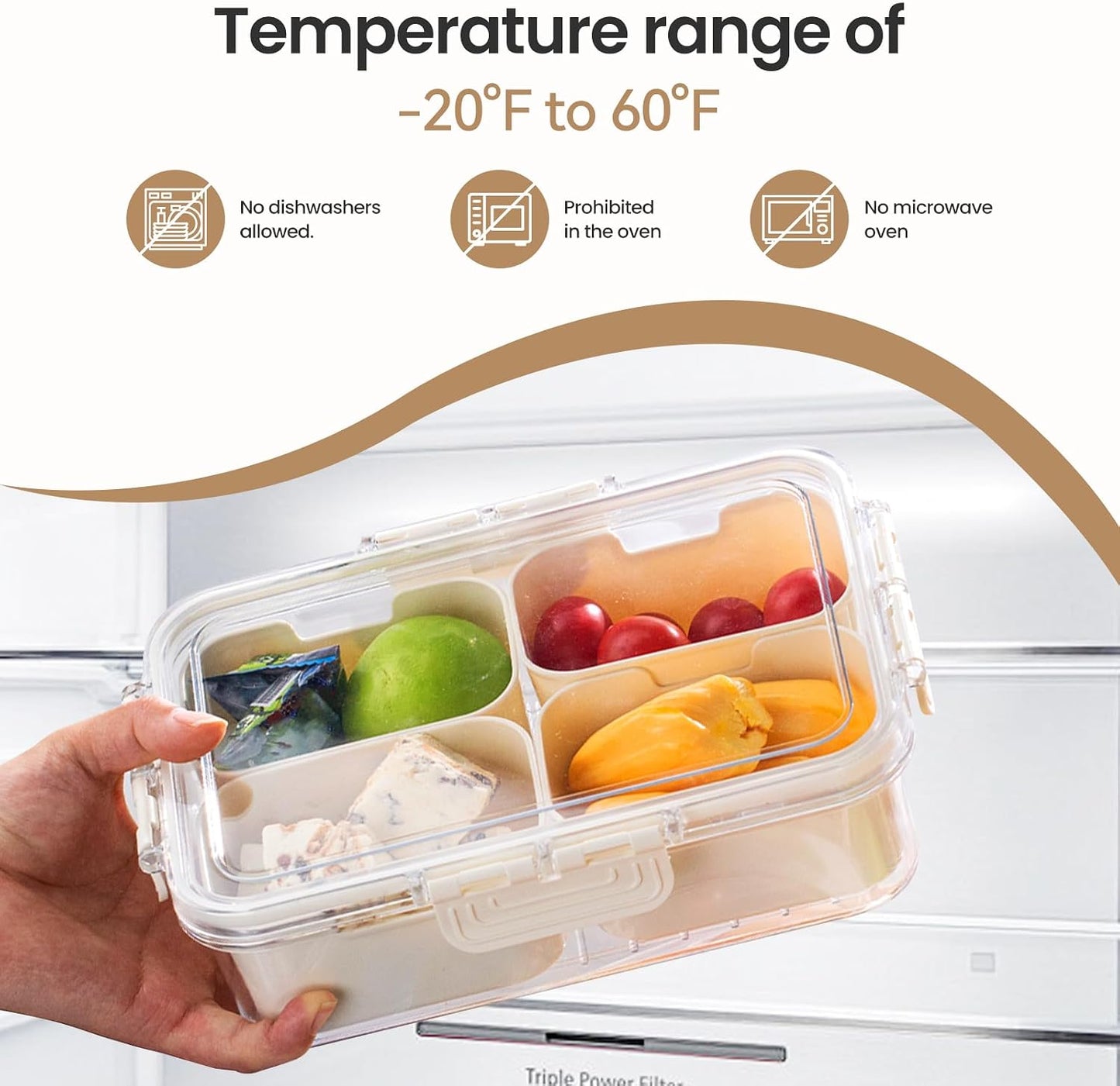Divided Serving Tray with Lid & Handle - Versatile Snackle Box Charcuterie Container/Storage Organizer for Veggie, Fruit, Candy, Nuts - Ideal Serving Platter for Picnics, Parties, Holidays, and Travel