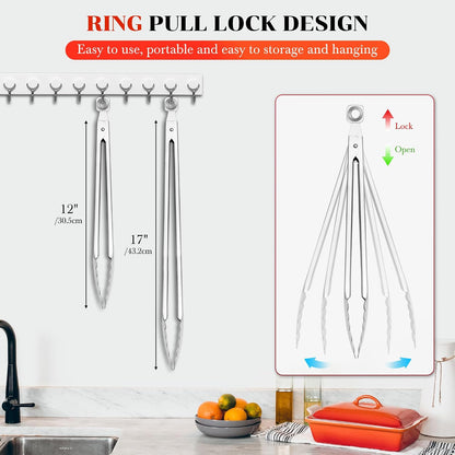 17" Extra Long Metal Tongs,Grilling Tongs,Stainless Steel Tongs for Cooking