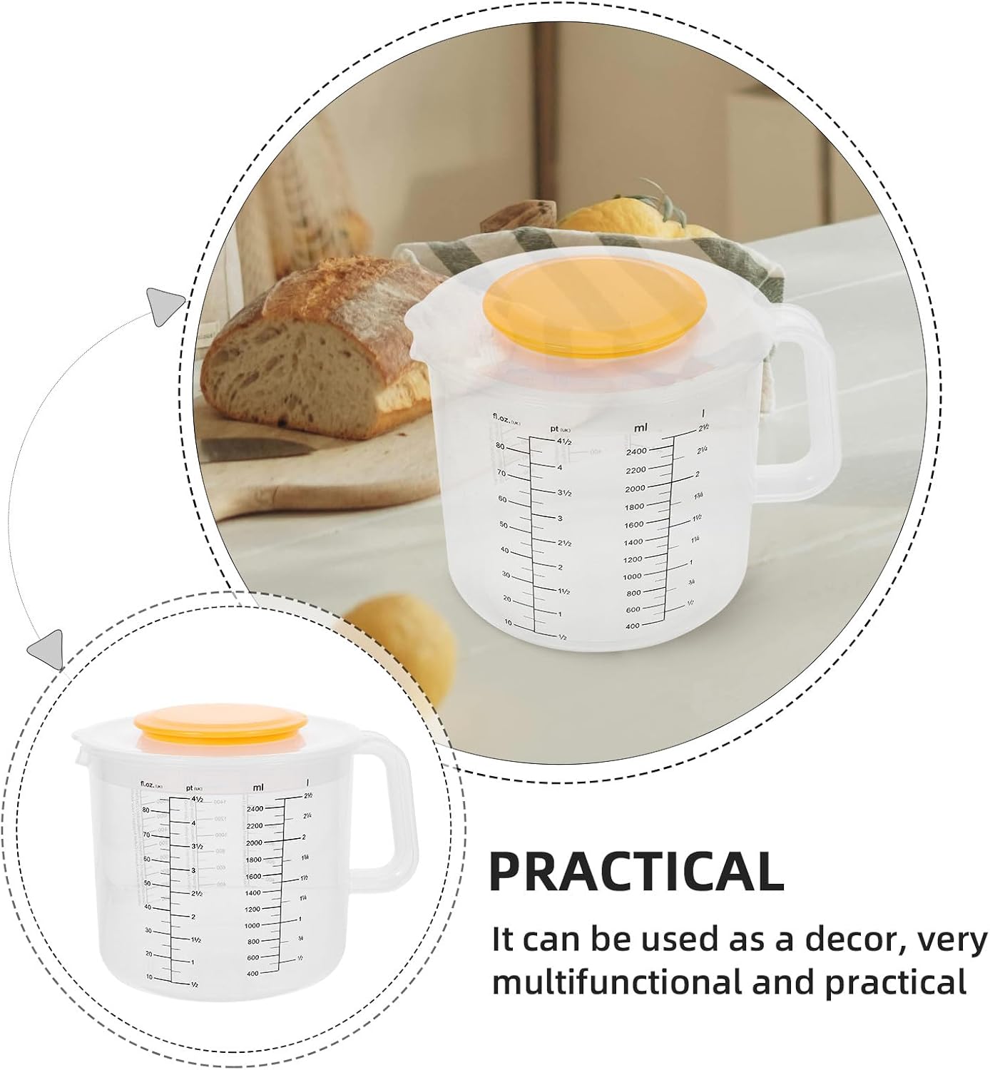 Multipurpose Mixing Bowl Scale, Measuring Cup Handle and Lid for Cooking and Baking