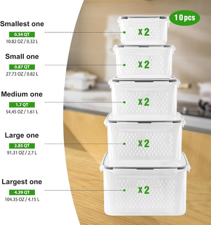 Freshmage Fruit Storage Containers for Fridge with Removable Colander