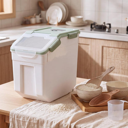 Umigy 4 Pcs 55lbs Large Dog Food Storage Container Rice Flour Bin Plastic Boxes with Measuring Cup Airtight Flour Grain Cereal Sugar Storage Container with Locking Lid and Wheels