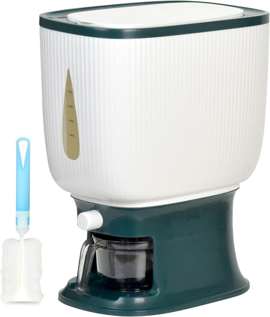 Rice Dispenser for Countertops – Seal 20 Lbs. of Food in Your Small, Strong, Light Rice & Cereal Dispenser – Brush & Measuring Cup Included – White-Green – Home & Kitchen Goods