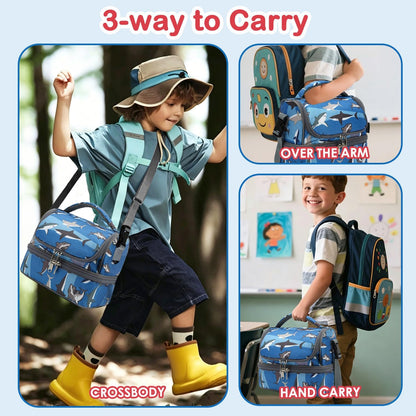 FlowFly Kids Double Decker Cooler Insulated Lunch Bag Large Tote for Boys, Girls, Men, Women, With Adjustable Strap, Unicorn