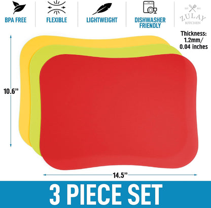 Zulay Kitchen Non-Slip Flexible Cutting Board Set - Dishwasher Friendly Cutting Mats For Cooking - Thick & Durable Flexible Cutting Mats - Non-Porous Cutting Board Mat Set of 3