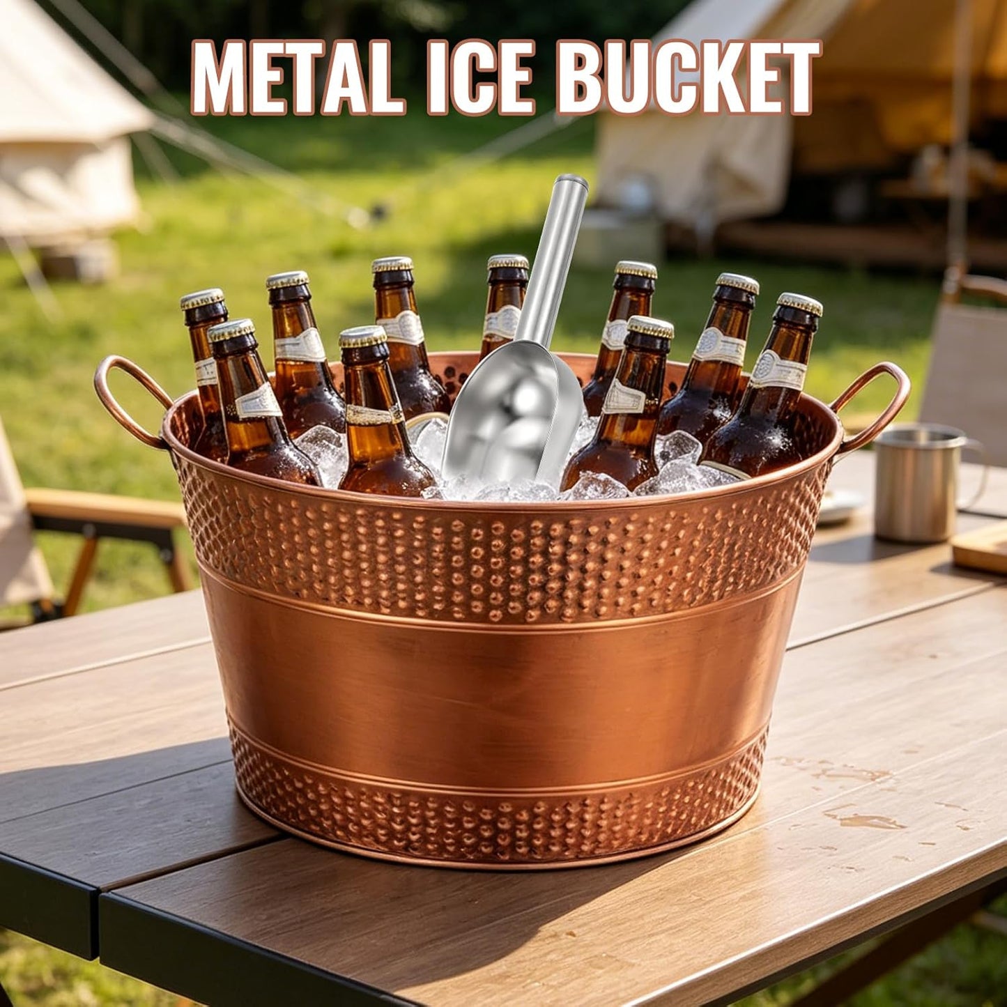 Galvanized Tub Ice Bucket, Retro Large Capacity Round Beverage Tub with Handles to Chill Drinks, Metal Galvanized Drink Buckets for Barbecue, Parties & Weddings