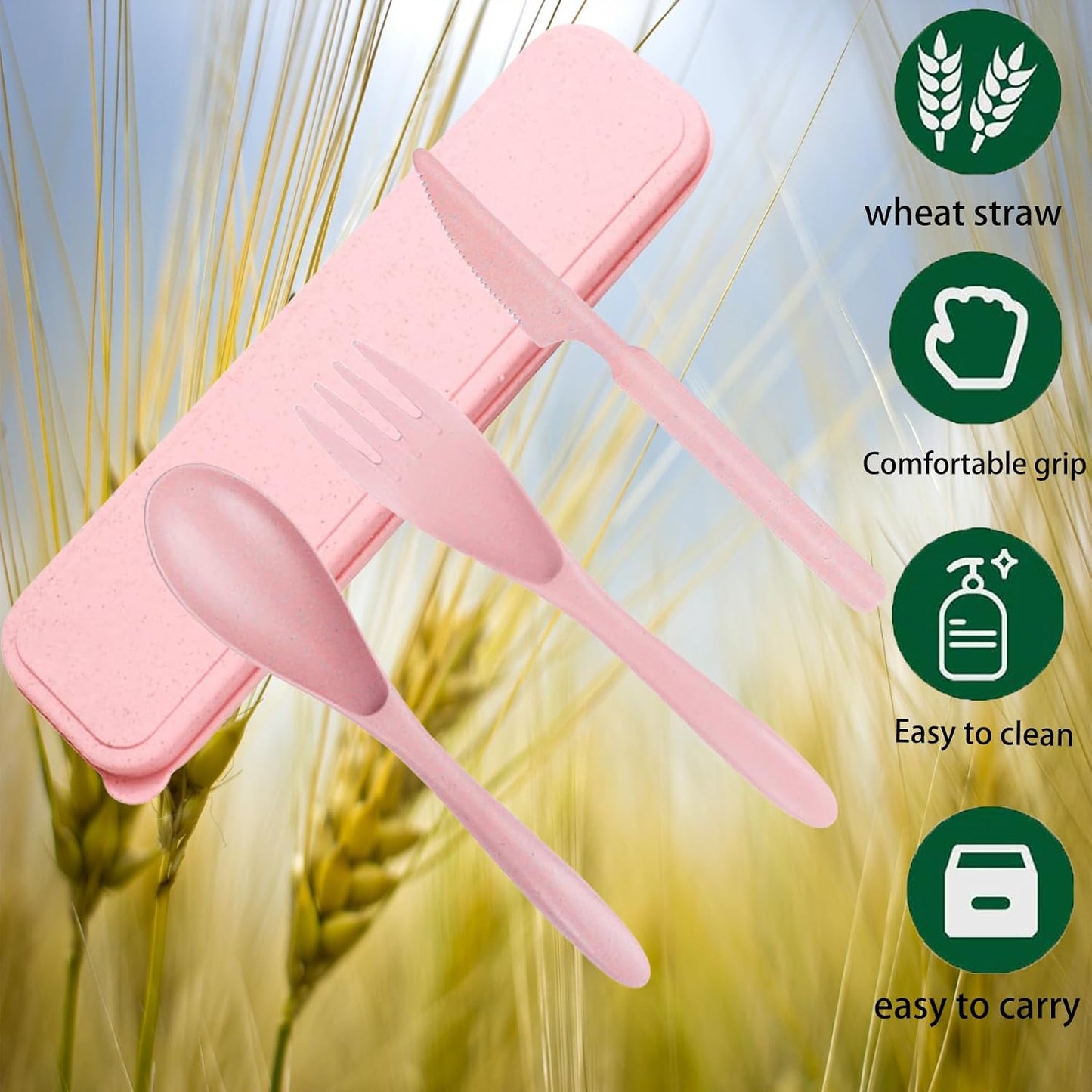 2Pack Reusable Travel Utensil Set, Plastic Fork Spoon Knife with Case, BPA-Free Portable Cutlery for Camping, Picnic & Office (Purple & Pink)