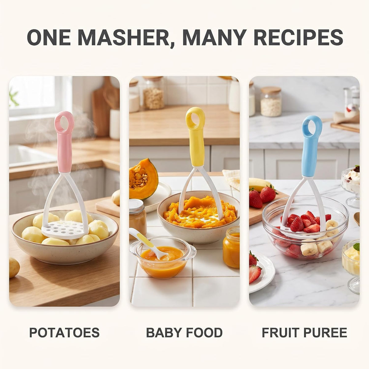 1Pc Random Color Manual Silicone Potato Masher, Cooking Utensils Masher, Mini Potato Masher for Non-Stick Cookware, Potato Mashers