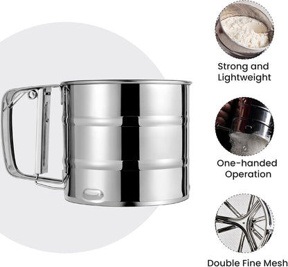 Rondauno Flour Sifter for Baking, Crank Sifter for Powdered Sugar Duster
