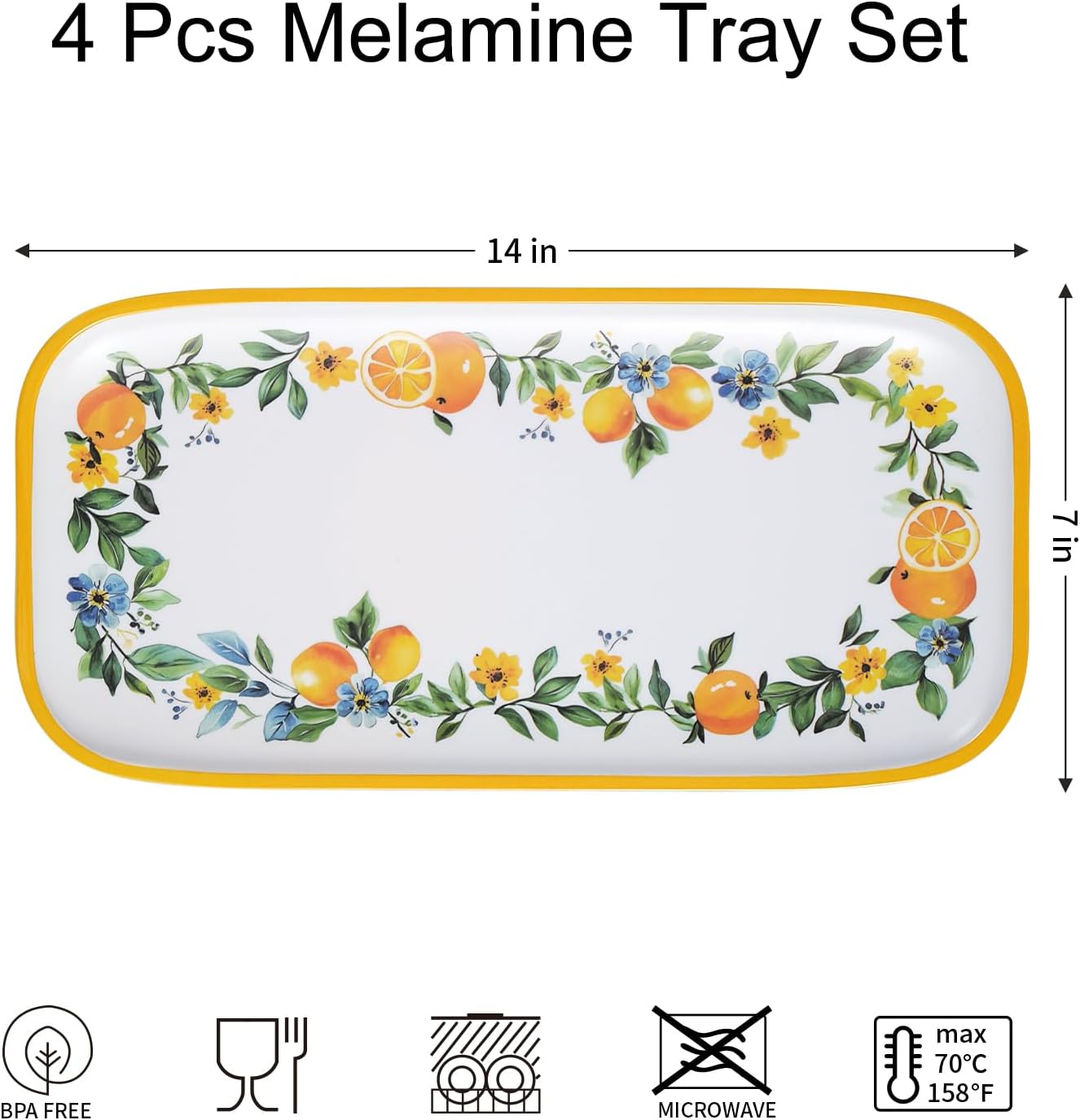 2 pcs Melamine Tray Set with Strawberry Design, 19 Inch and 14.5 Inch Large Serving Plates, Unbreakable Dinnerware for RV, Camping, Party, Easy Clean