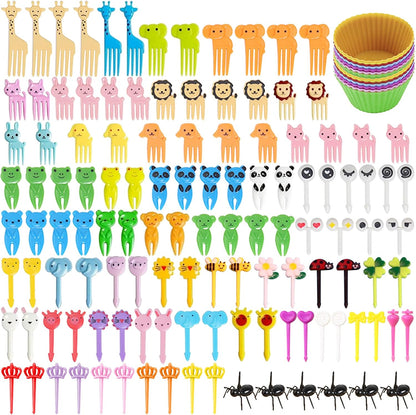 146 Pcs Animal Food Picks Bento Deco Set for Lunch Box Decoration Mini Cute Fruit Toothpicks Lunch Accessories Reusable Lunchbox Picks