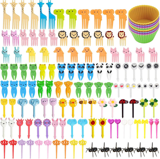 146 Pcs Animal Food Picks Bento Deco Set for Lunch Box Decoration Mini Cute Fruit Toothpicks Lunch Accessories Reusable Lunchbox Picks