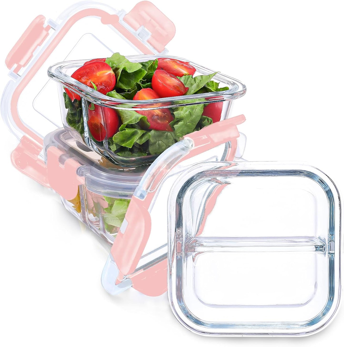 Bariatric Meal Prep Containers, 8 oz Bariatric Portion Control Food Storage Containers with Two 4 oz Compartments (3 Pack), Reusable Glass Snack Containers with BPA Free Airtight Lids