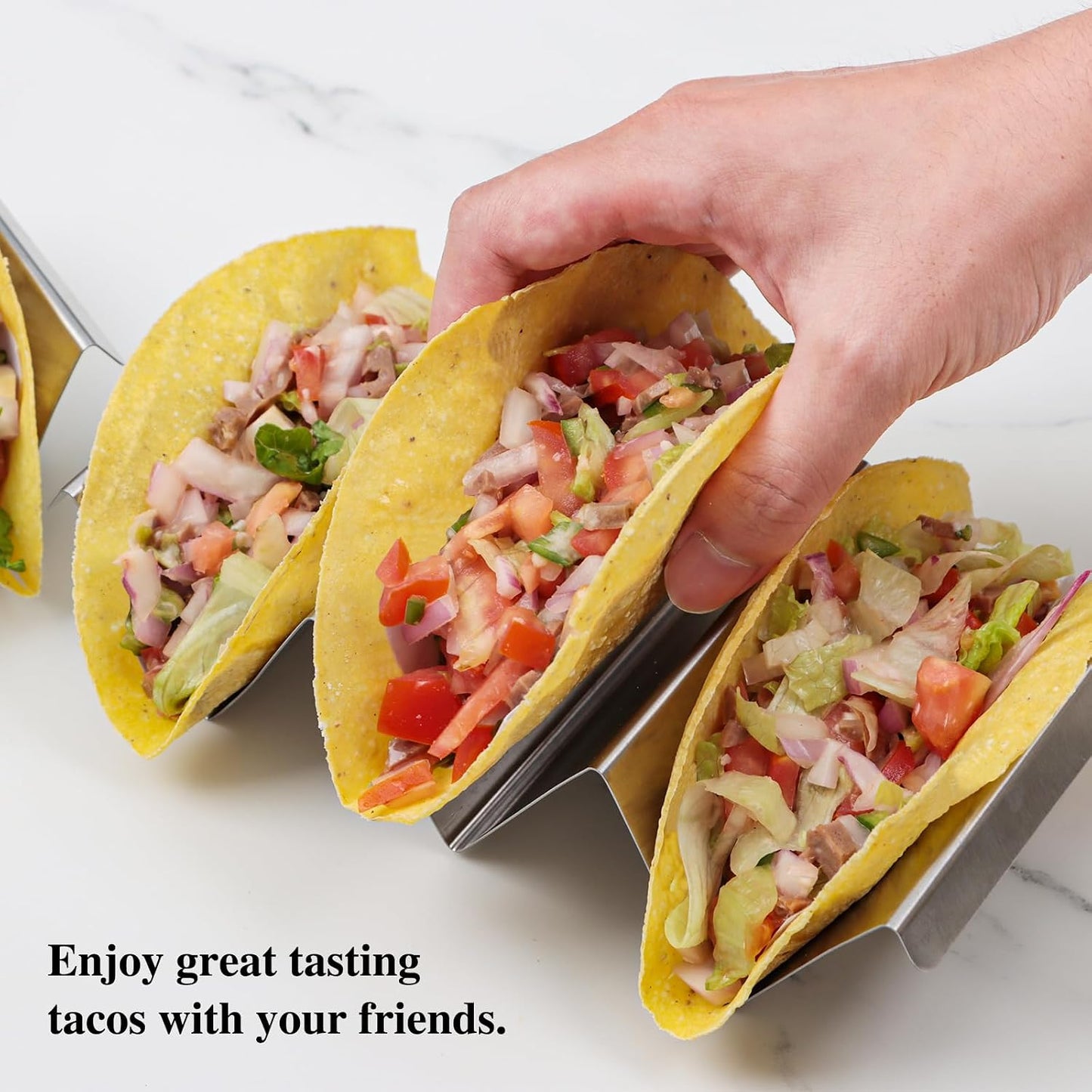 Stainless Steel Taco Holders Set of 2, Taco Stand Rack with Handles, Oven & Dishwasher Safe for Taco Tuesday, Parties & Everyday Use