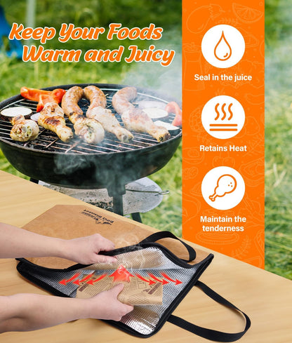 Collapsible Large BBQ Prep Tub & BBQ Resting Bag, Portable Smoking BBQ Blanket Prep Bucket for Resting Meat, Meal Prep, Marinating, 3in1 Foldable Meat Prep Tub Cutting Board with Locking Lid