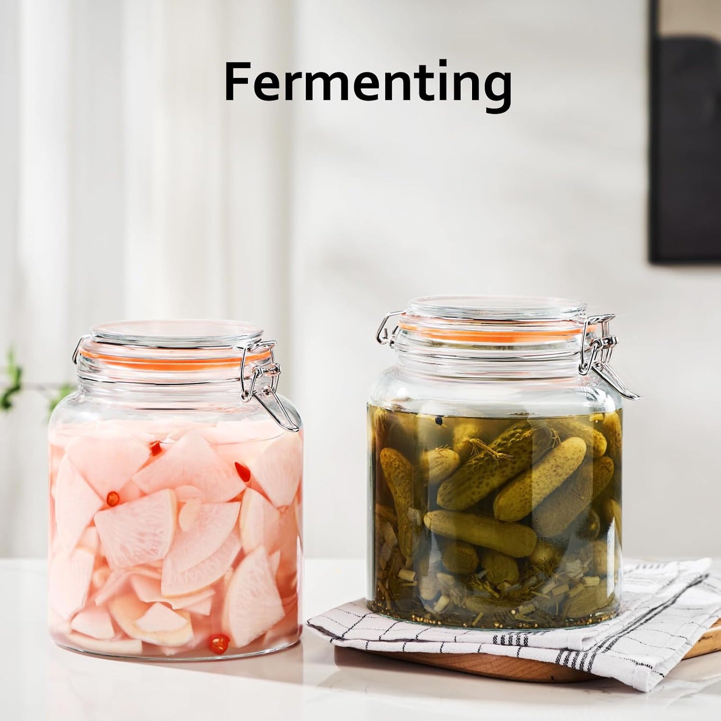 1 Gallon Glass Jars, Wide Mouth Airtight Lids, Food Storage 2 Pack