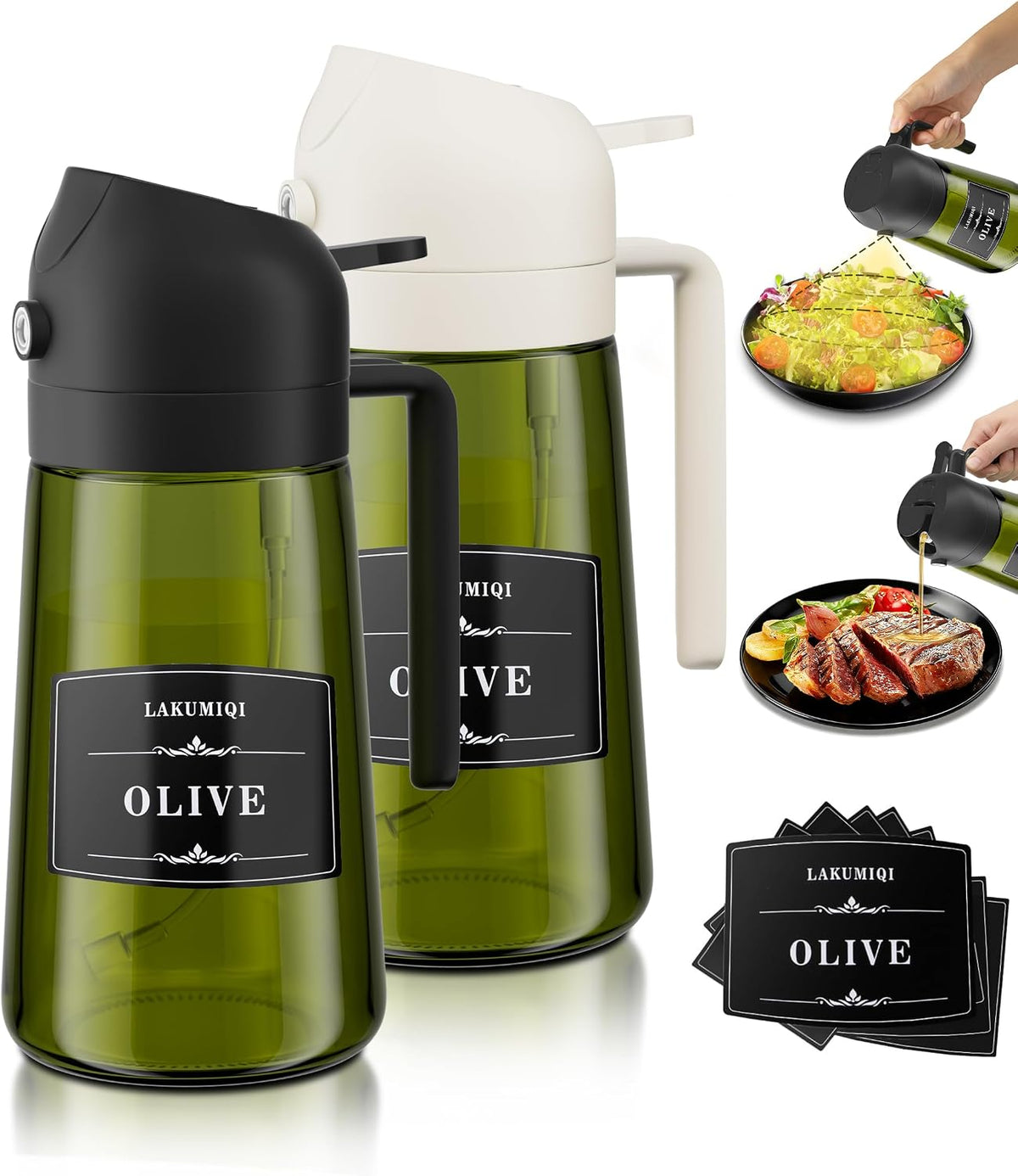 Oliver Oil Sprayer Dispenser for Cooking Bottle 16oz Dark Glass Black