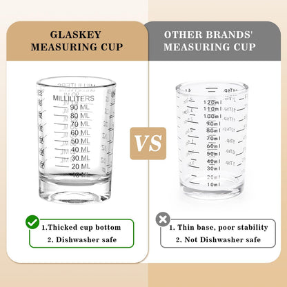 GLASKEY Shot Glasses Measuring Cup Set - 2 Pack Espresso Shot Glasses with Precise Measurement Marks,Heavy Duty Glass,Dishwasher Safe,Perfect for Coffee,Cocktails and Kitchen Use (Black & Red)