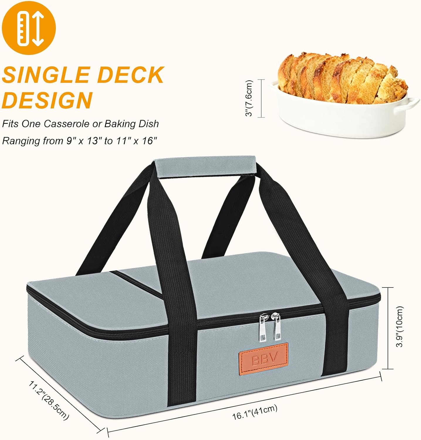 BBV Insulated Casserole Carrier for Hot or Cold Food, Food Warmer Bag Fits 9"x13" Baking Dish, Durable Nylon Leak Proof Food Containers for Travel, Potluck, Parties, Picnic, Cookouts (Beige)