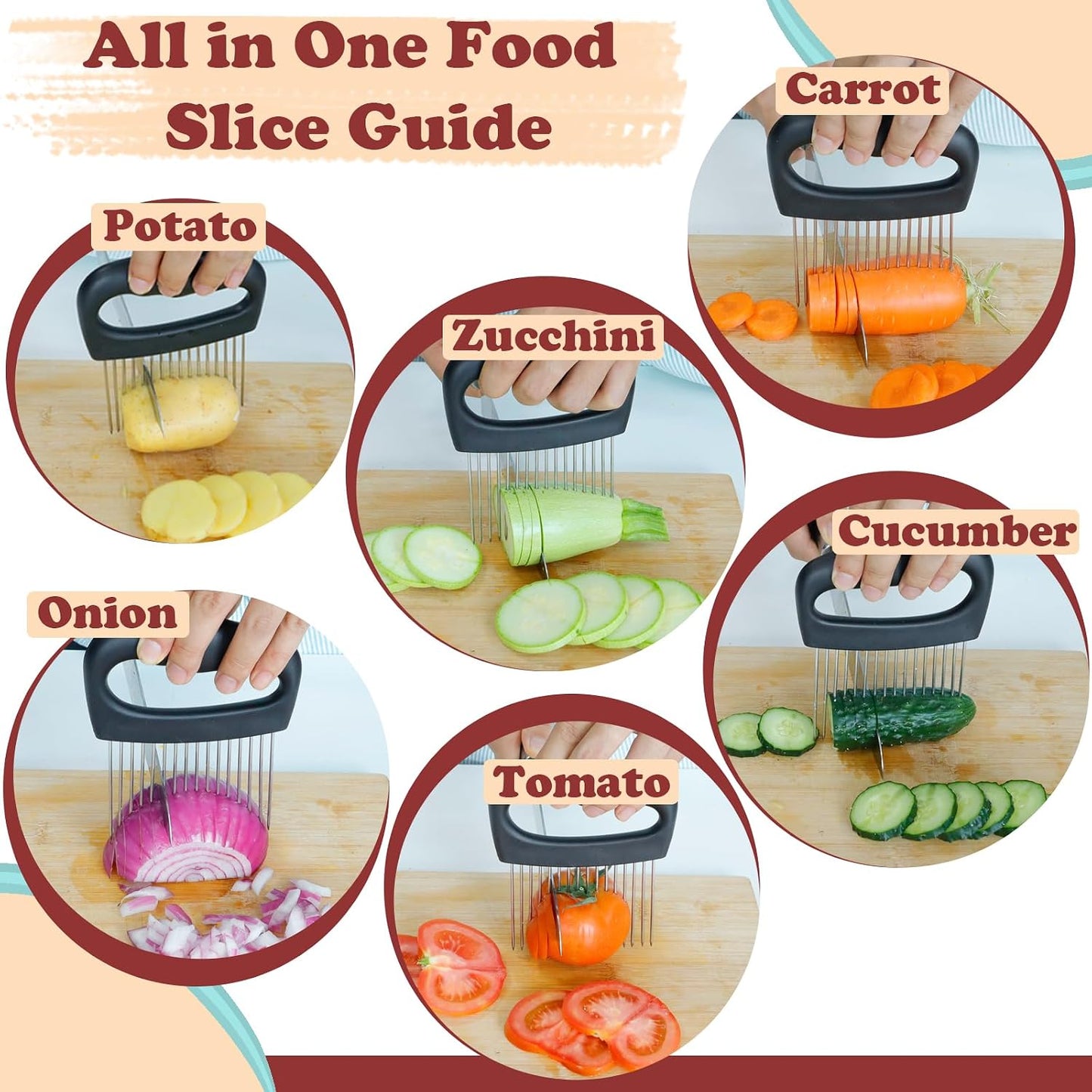 Hendiy Extra-Large Onion Holder for Slicing, 304 Stainless Steel Onion Slicer with 16 Long Needles, Onions Cutter Vegetable Chopper, Extra-Large Tomato Potato Slicer,Meat Tenderizer,Food Slicing Guide