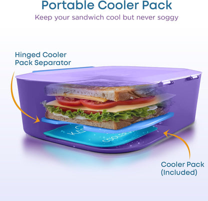 KARRICO Leakproof Lunch Box – 3-Compartment Bento Box, Cooler Pack & Adjustable Divider, Extra Large & BPA-Free – Dishwasher Safe, Ideal for On-the-Go Meals, Green