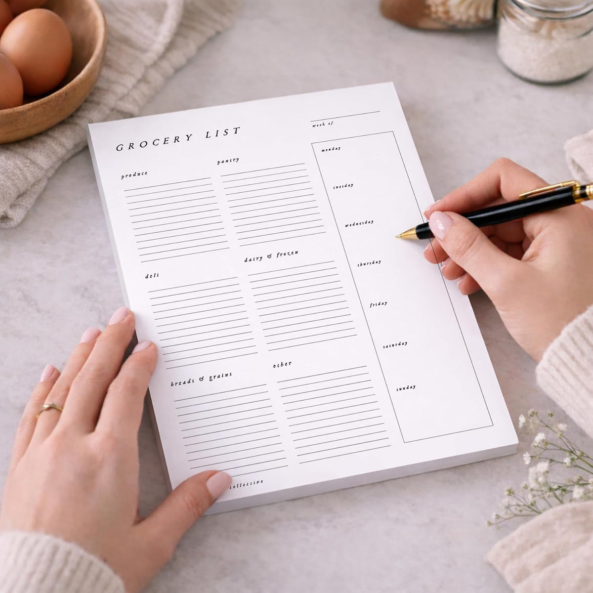 ThreeKin Collective Grocery List & Meal Planner Notepad, 6.5 x 9 Inch, 52 Tear-Off Sheets, Magnetic Back, Weekly Meal Planning & Organized Shopping List Pad