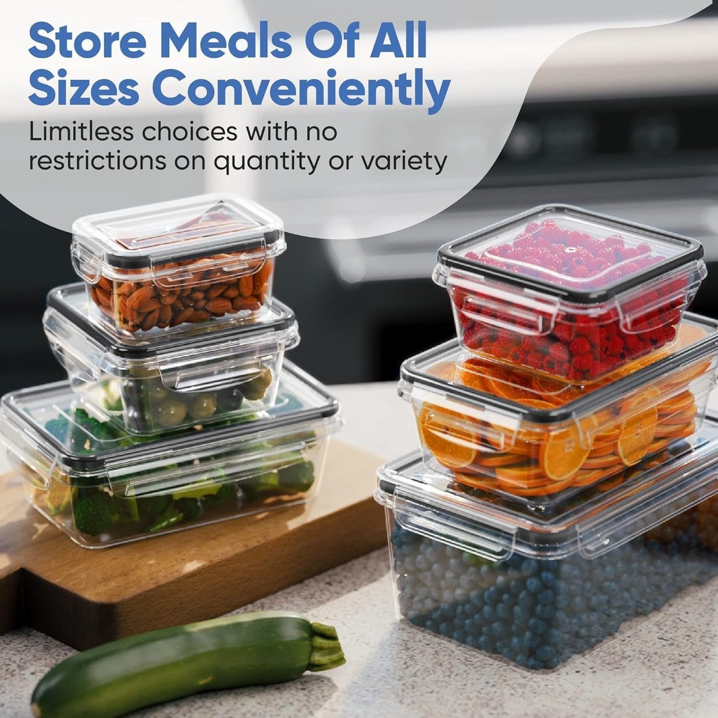Chef's Path 28 Piece Airtight Food Storage Containers with Easy Snap Lids, 14 Containers and Lids, Stackable Kitchen and Pantry Canisters for Coffee, Meal Prep and Food Storage -Transparent