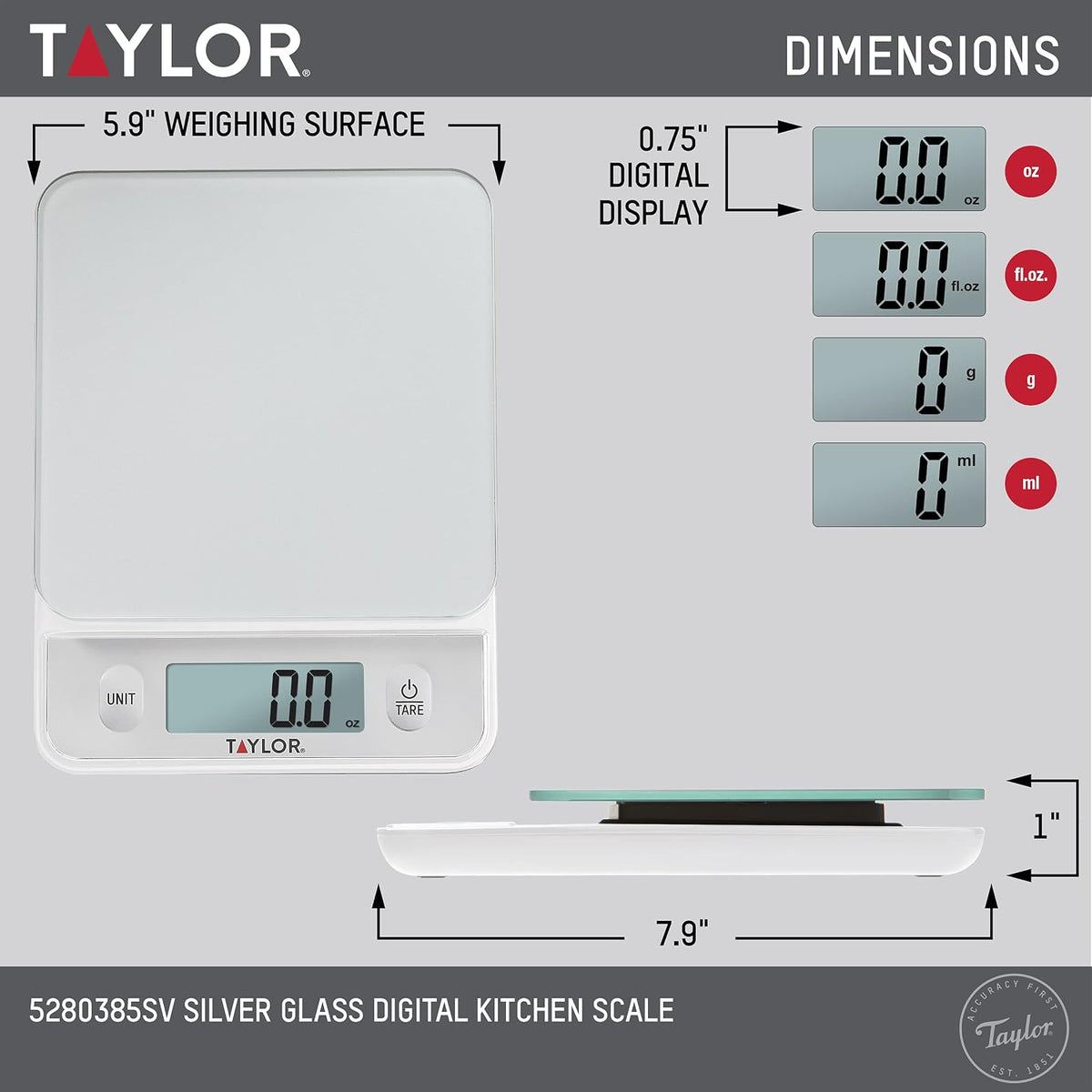Taylor Digital Kitchen Food Scale with Silver Top - 11 lb Max Capacity