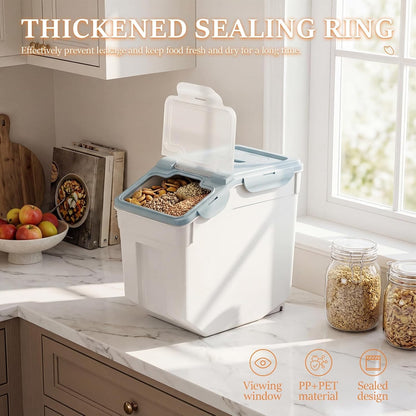2 Pack Airtight Food Storage Containers 55lbs, Large Flour and Rice Storage Bins with Locking Lid & Wheels, 25kg Dog Cat Pet Food Container with Measuring Cup for Kitchen Pantry Organization
